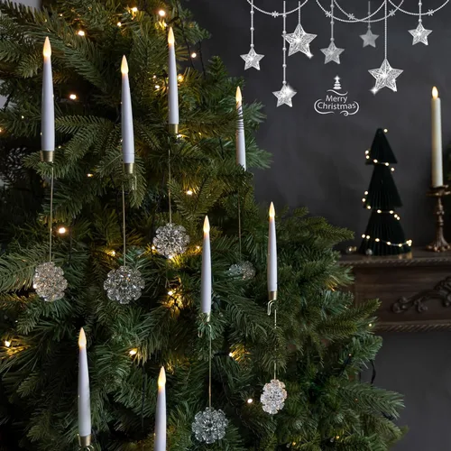 Miniatura 5 de Velas de árbol de Navidad LUSHARBOR, pack de 10 velas cónicas sin llama para árbol de Navidad, velas LED falsas operadas con batería con control