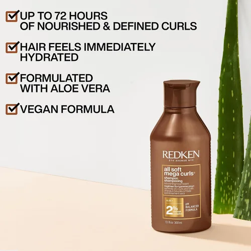 Miniatura 3 de Champú Redken All Soft Mega Curls para cabello extremadamente seco, rizado y encrespado - Nutre y suaviza el cabello severamente seco, sin sulfato