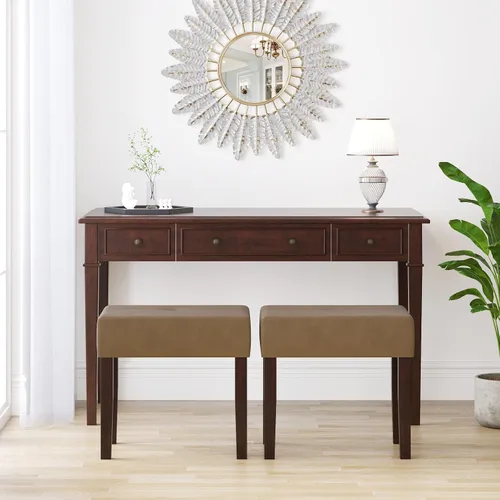 Miniatura 2 de EOSVALO Taburete de tocador de cuero, banco otomano rectangular de 18.7 pulgadas de ancho para sala de maquillaje, silla de tocador con patas