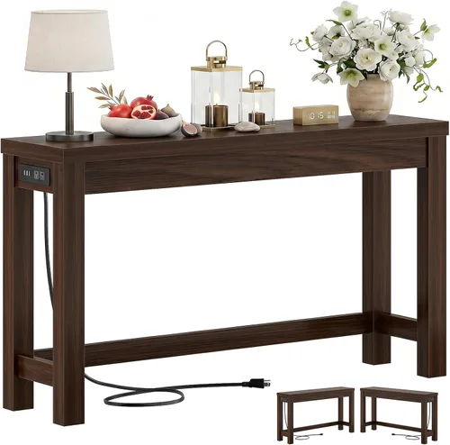 Miniatura 9 de Cyclysio Mesas de consola de 47 pulgadas para entrada, mesas de consola estrechas para sala de estar, mesa detrás del sofá, mesa de pasillo de Gris