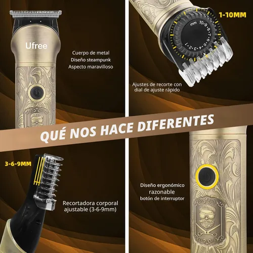 Miniatura 6 de Ufree Cortadora de barba para hombres, afeitadora eléctrica, kit de corte de pelo inalámbrico para bigote, cuerpo, nariz, oreja, cabello facial, kit