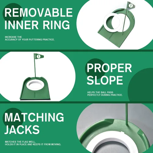 Miniatura 5 de Paquete de 9 tazas de golf con banderas, ayudas de entrenamiento de golf de plástico con recuperador de pelotas de golf, juego de agujeros de Verde