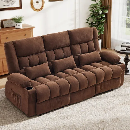 Miniatura 16 de BOSMILLER Sofá reclinable con portavasos para sala de estar, sofá manual de 3 asientos, reclinable con bolsillo lateral