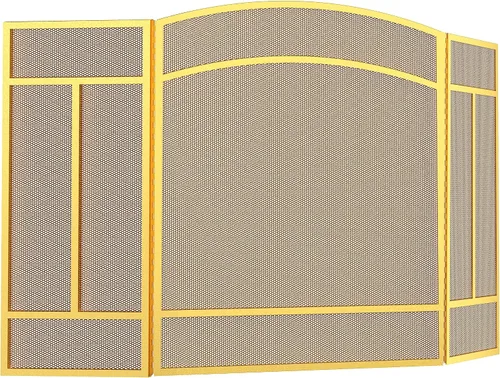 Miniatura 8 de Pantalla para chimenea Fire Beauty de 3 paneles, hierro forjado, 122 cm (L) x 74 cm (H), cubierta protectora contra chispas (Dorado Pulverulento)