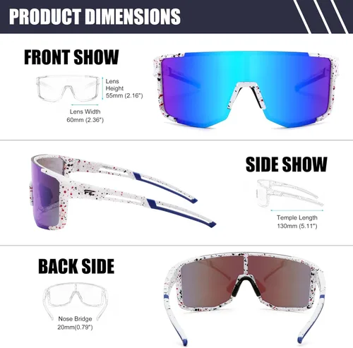 Miniatura 6 de FEISEDY Gafas de sol deportivas para hombres y mujeres, ligero TR90 marco UV400 MTB, correr, pesca, béisbol, B0224 Lente espejada azul marco blanco