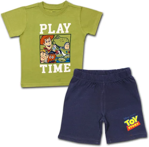 Disney Toy Story - Conjunto de camiseta y pantalones cortos para niños pequeños y pequeños, color verdeazul marino
