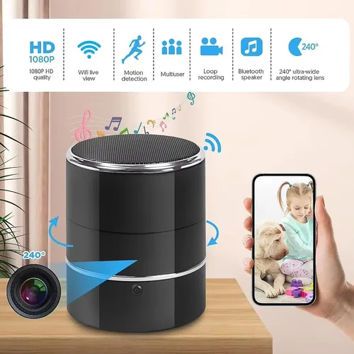 Miniatura 2 de Cámara de altavoz Bluetooth HD1080P, cámara de niñera con WiFi inalámbrico, cámaras de seguridad para la tienda de oficinas en casa, detección