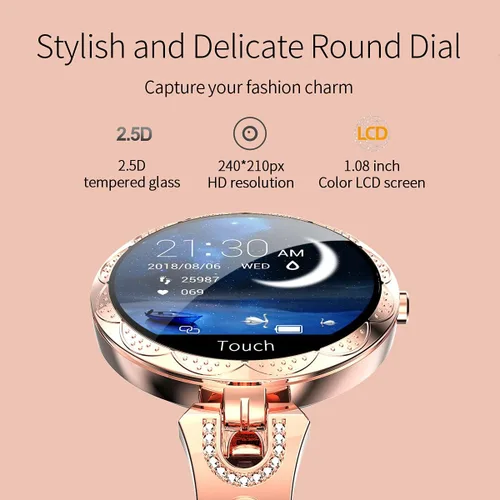 Miniatura 3 de Reloj inteligente para mujer, compatible con teléfonos Android/iOS. Rastreador de salud y fitness con frecuencia cardíaca, presión arterial