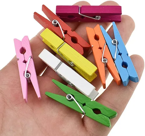 Miniatura 20 de HAHIYO Pinzas para ropa de madera doradas, mini pinzas para la ropa, no se deshacen de 1 pulgada de largo, paquete de 80 resortes resistentes