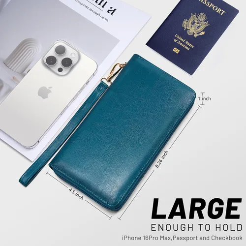 Miniatura 22 de Chelmon - Monedero para mujer de cuero genuino con bloqueo de señal RFID, para tarjetas de crédito