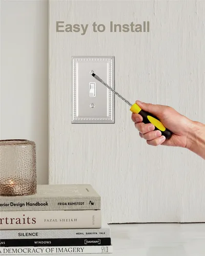 Miniatura 5 de Paquete de 4 cubiertas para interruptor de luz, cubierta decorativa para interruptor de níquel satinado, placas de pared metálicas de palanca única