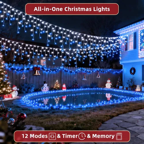 Miniatura 3 de 612 luces LED de Navidad de 60 pies con 136 caídas, 12 modos de iluminación, decoración navideña multicolor, luces centelleantes regulables