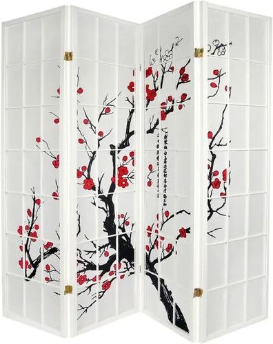 Miniatura 9 de Legacy Decor Biombo de 4 paneles para habitación con diseño de ciruelo en flor. Negro