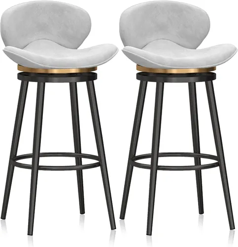 Miniatura 11 de Taburete de bar moderno con Patas de Metal Negro, giratorio de 360 grados, cómodo y tapizado, ideal para el hogar, bar, cocina, isla, comedor o Pub