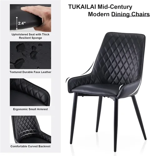 Miniatura 5 de TUKAILAi Juego de 2 sillas de comedor de piel sintética, moderno sillón con asiento tapizado y patas de metal, silla de ocio de poliuretano