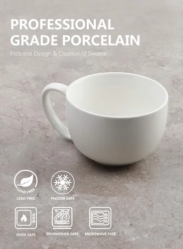 Miniatura 3 de Sweese Juego de 4 tazas de café grandes de porcelana de 22 onzas, tazas de sopa grandes con asas, perfectas para café, té, chocolate caliente, aptas