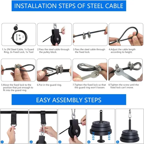 Miniatura 4 de LFJ Sistema de Poleas con Cable LAT para Jalones y Levantamiento de Peso, Accesorio de Polea de Máquina con Cable para Jalones de Tríceps, Curl