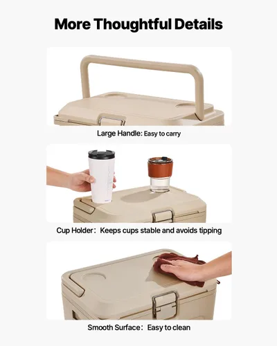 Miniatura 5 de VEVOR Enfriador portátil, enfriador duro de 16.5 QT con retención de hielo, asas resistentes y portavasos, enfriador portátil aislante