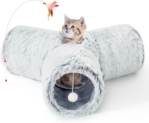 Miniatura 21 de Tempcore Túnel para gatos con tubo de juguete, túneles plegables de 3 vías para gatos, túneles para mascotas aburridas con agujero y pelota, juguete