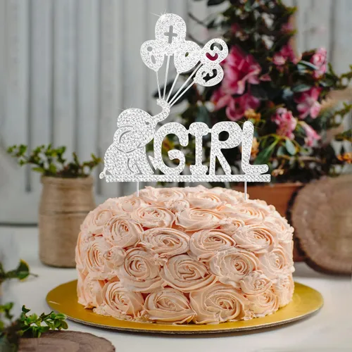 Miniatura 7 de LINGTEER It's a Girl Elephant Baby Girl - Decoración para pastel de diamantes de imitación - Saludos a la dulce niña, decoración de regalo de fiesta
