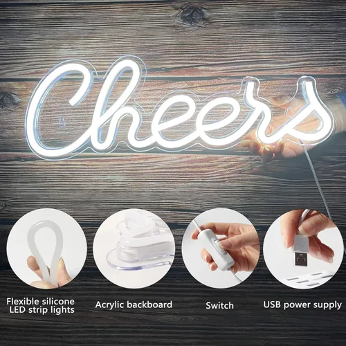 Miniatura 7 de Letrero de neón Cheers para decoración de pared, letrero de luz de neón LED para bar, letrero de neón USB alimentado para decoración de pared