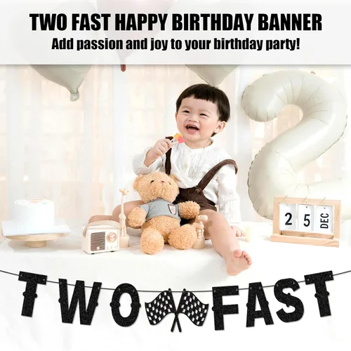 Miniatura 6 de Cartel de cumpleaños de coche de carreras, dos carteles de feliz cumpleaños en blanco y negro con bandera a cuadros preencordada para carreras