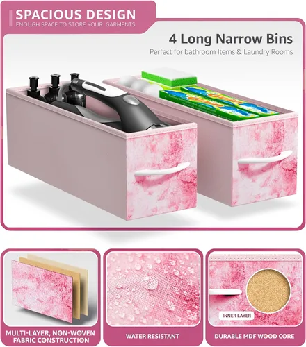 Miniatura 6 de Sorbus Cómoda Estrecha para Niños con 4 Cajones - Cómoda de Almacenamiento Vertical Delgada con Marco de Acero, Parte Superior de Madera y Tinte rosa