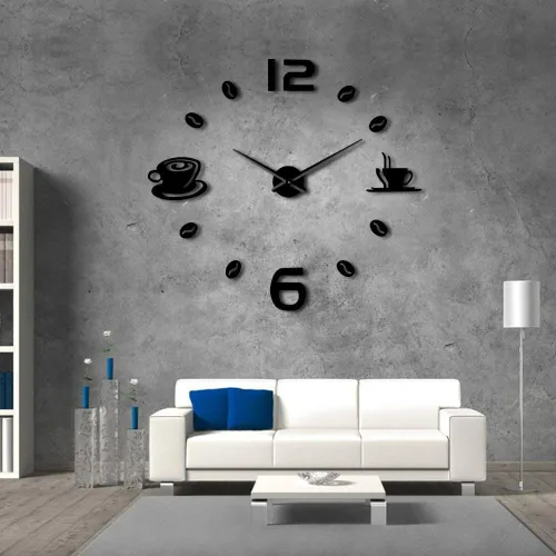 The Geeky Days Reloj de pared gigante sin marco, diseño moderno, café, taza de café, café, café, decoración de pared, cocina, reloj de pared (negro)