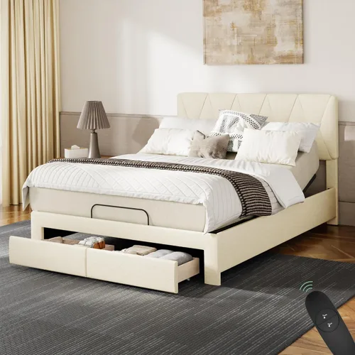 Miniatura 13 de Softa Estructura de cama queen todo en uno ajustable con cabecero tapizado, cama eléctrica con control remoto y motor silencioso, garantía de 10