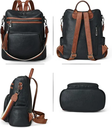 Miniatura 33 de OPAGE - Mochila de cuero para mujer, con borla de moda, bolso de hombro, mochila grande, bolsa de viaje, gris, L