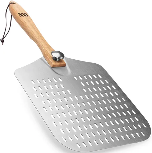 Miniatura 7 de Pala de Pizza Perforada de 12 x 14 Pulgadas. - Espátula de Metal de Aluminio para Parrilla con Mango Plegable. Accesorios y Herramientas para Horno