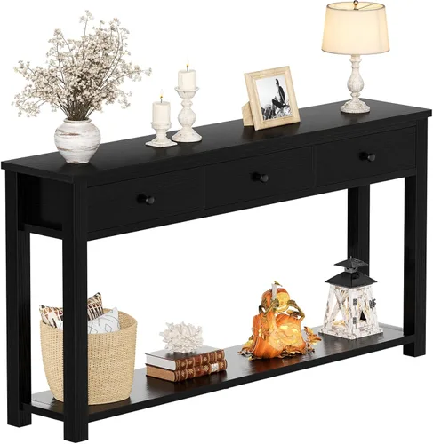 Homieasy Mesa consola de granja con 3 cajones, mesa de sofá de madera de 47 pulgadas con estante de almacenamiento para sala de estar, detrás del