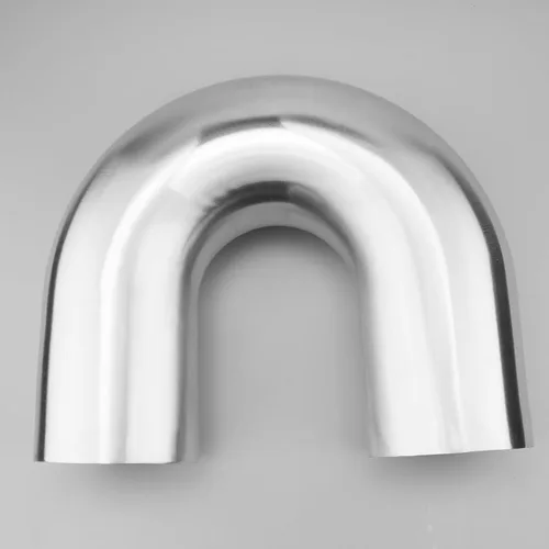 Miniatura 2 de AC PERFORMANCE Codo de aluminio de 180 grados de 4" (102mm) OD Tubo de intercooler para toma de aire, radio 1D, distancia centro a centro 8" Plata