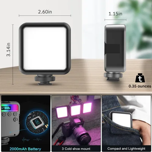 Miniatura 4 de Altson Luz de video LED RGB magnética Luz de cámara LED 360° a todo color Iluminación de fotografía portátil con 3 zapata fría, 2000mAh CRI