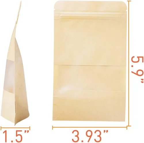 Miniatura 2 de Bolsas de papel kraft de pie 100 unidades, bolsas resellables marrones con ventana para el hogar o negocios, café, bolsas de almacenamiento
