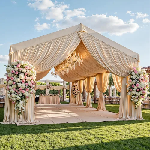 Miniatura 15 de 2 paneles de cortinas de techo beige de 5 x 30 pies para fiestas de boda – 30 pies extra largas de poliéster grueso sin arrugas, decoración