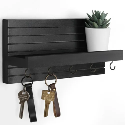 Lwenki Soporte decorativo para llaves de pared con estante, estante de entrada con ganchos para correas, chaquetas y gafas, colgador de entrada de