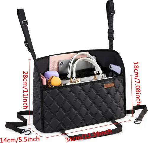 Miniatura 3 de WLLWOO WLLWOO Soporte de red para bolso de mano entre los asientos, organizador de almacenamiento trasero para consola, barrera de almacenamiento