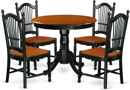 Miniatura 11 de East West Furniture ANDO3-BCH-W Juego de mesa de comedor de 3 piezas contiene una mesa redonda de madera con pedestal y 2 sillas de comedor