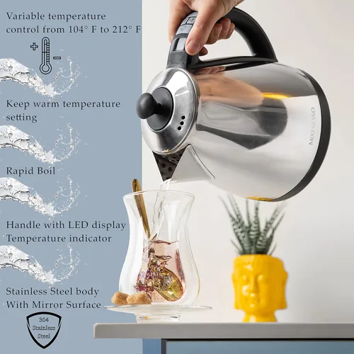 Miniatura 4 de Mixpresso Hervidor Eléctrico con Control de Temperatura, Hervidor de Agua Caliente Eléctrico, Inalámbrico, Capacidad de 1 Litro, Mantener Caliente e
