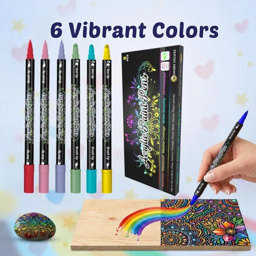 Miniatura 2 de Bolígrafos de pintura acrílica Desire Deluxe para pintura de roca, piedra, cerámica, vidrio, madera, lienzo – Juego de 6 marcadores no tóxicos a