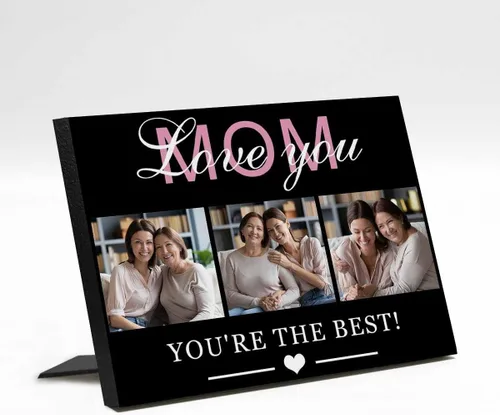 InterestPrint Panel de fotos personalizado para mamá y nombre para exhibición de mesa Love You Mom You're the Best 3 Fotos Marco de fotos