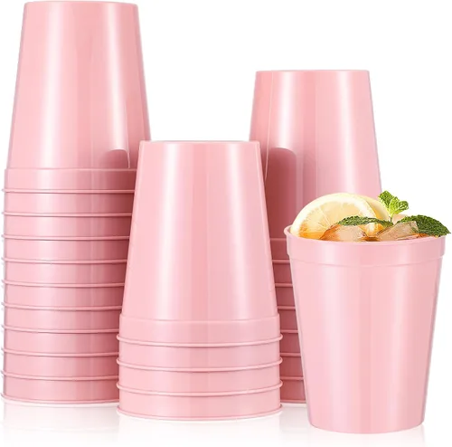 Miniatura 8 de Mifoci 24 vasos de plástico para estadios en blanco, reutilizables, apilables, para fiestas de cumpleaños, bodas, Mardi Gras (16 onzas, negro)
