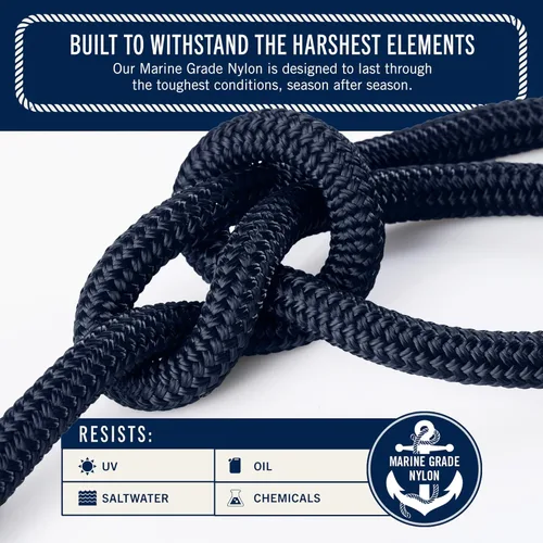 Miniatura 4 de RainierSupplyCo - Cuerda de anclaje para barco, línea de anclaje de cuerda marina de doble trenzada, línea de navegación de nailon de 50 pies x 3/8