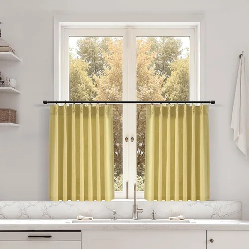 Miniatura 24 de Juego de 2 paneles de cortinas de ventana de cocina beige de 24 pulgadas de largo, con textura de lino, plisadas, filtrantes de luz, semi pequeñas