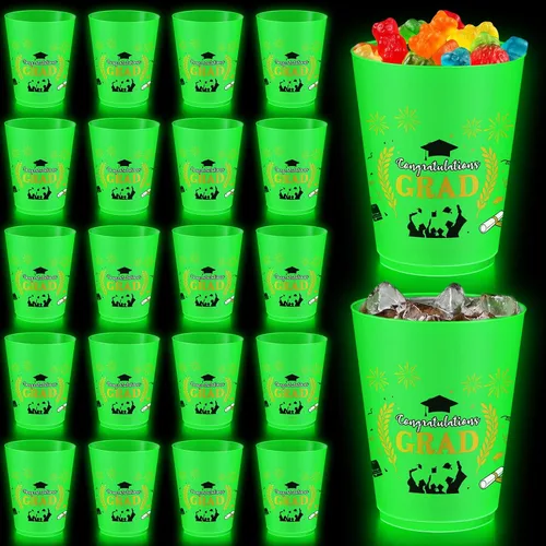 Miniatura 8 de 24 vasos de béisbol que brillan en la oscuridad, vasos de plástico esmerilados de 16 onzas, vaso verde reutilizable con patrones de estrellas