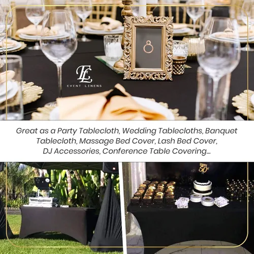 Miniatura 4 de Mantel rectangular de lino de elastano de 8 pies, funda ajustable para mesa plegable de 8 pies, ropa de cama de boda, paños de banquete, fundas