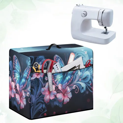 Miniatura 3 de Funda para máquina de coser de mariposas y flores con prácticos bolsillos, funda protectora con asa, para la mayoría de máquinas de coser estándar