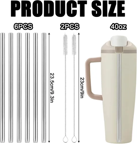 Miniatura 2 de 6 popotes de repuesto para Owala de 40 onzas, popote de acero inoxidable para botella de agua con 2 cepillos de limpieza compatibles con vaso Owala