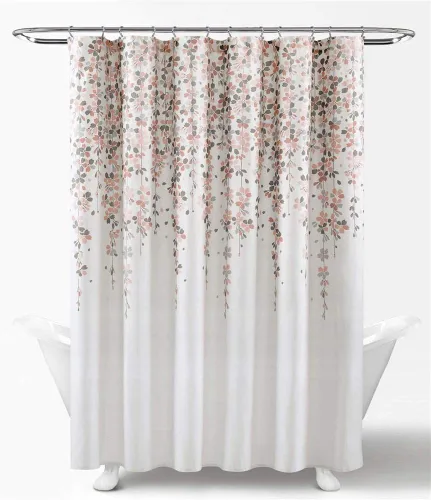 Lush Decor Cortina de Ducha de Flores Colgantes 72"An x 72"L Rosa y Gris - Cortinas de Ducha de Tela para Baño - Cortina de Baño Floral - Decoración